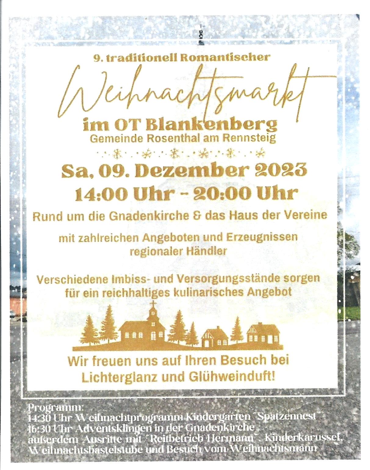 Ankündigung Weihnachtsmarkt in Blankenberg 2023